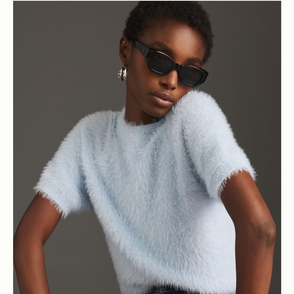 Anthropologie Pilcro Eyelash Baby Sweater Tee in Blue